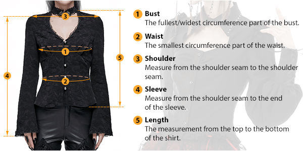 How to measure Female Shirt size by HARD'N'HEAVY This picture shows how to measure Female Shirt size by HARD'N'HEAVY.