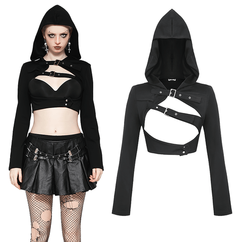 Edgy Gothic Hoodie with Cutouts and Cross-Back Straps.