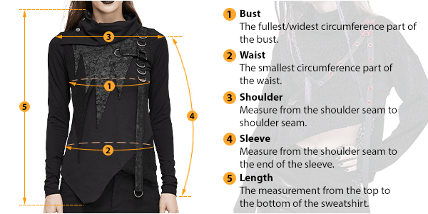 How to measure Female Sweatshirt size by HARD'N'HEAVY This picture shows how to measure Female Sweatshirt size by HARD'N'HEAVY.