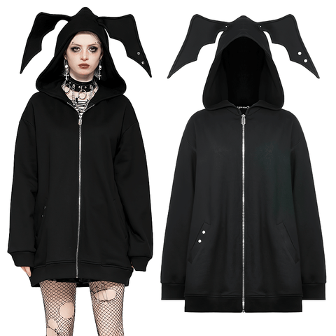 Dark Batwing Hoodie with Ears - Trendy Outerwear.